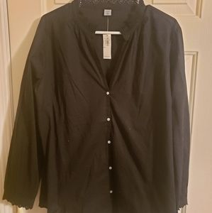 Lace embellishment long-sleeve button down shirt